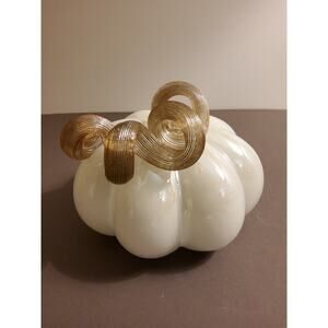 White Blown Glass Pumpkin with Gold Stem